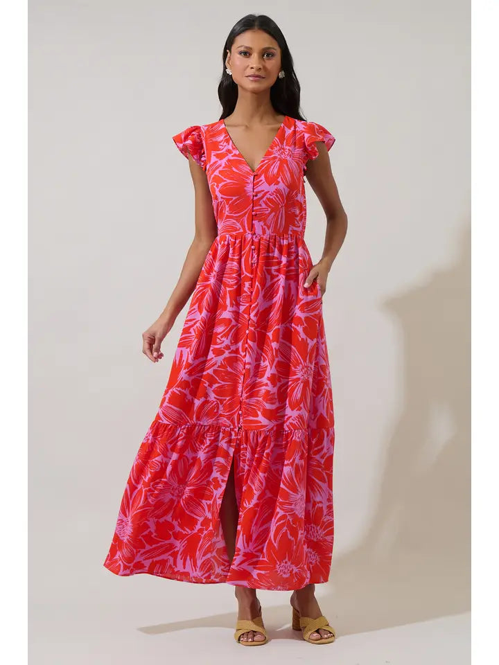 Rania Floral Evianna Flutter Maxi Dress