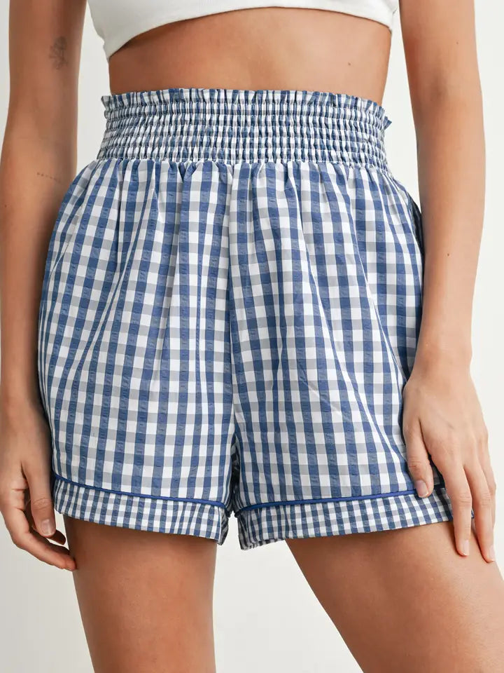 Garterized Gingham Shorts