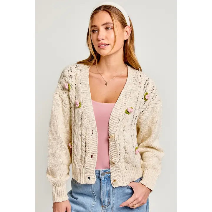 V-Neck Cable Cardigan