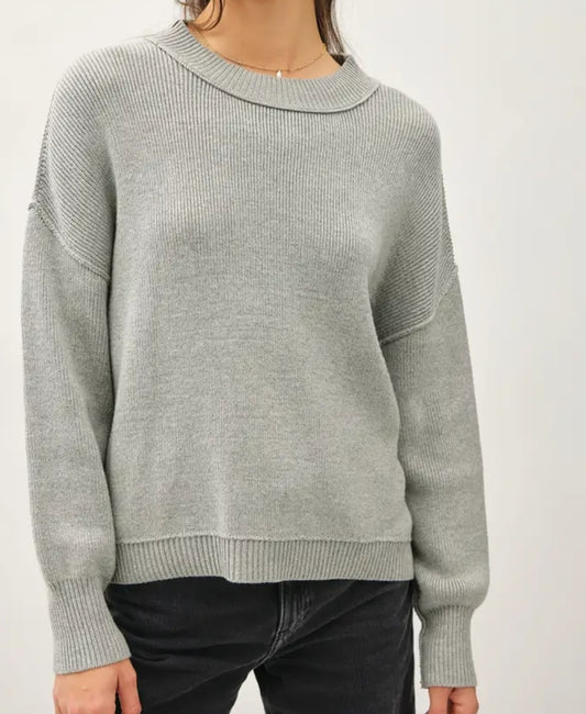 Ribbed Knit Sweater with Raw Seam Details