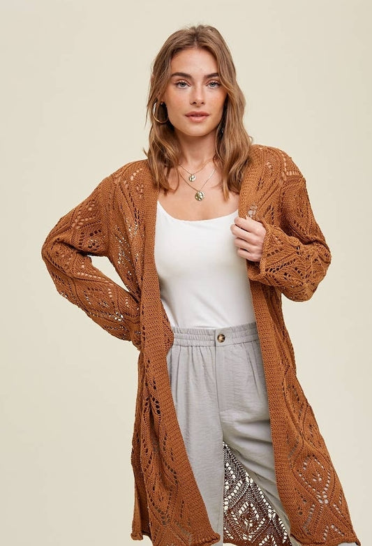 Crochet Maxi Cardigan with Side Slits