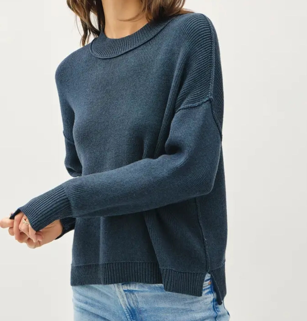 Ribbed Knit Sweater with Raw Seam Details