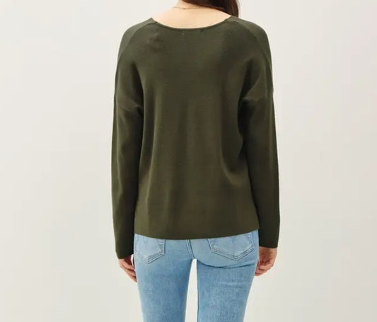 Relaxed V-Neck Sweater with Center Seam