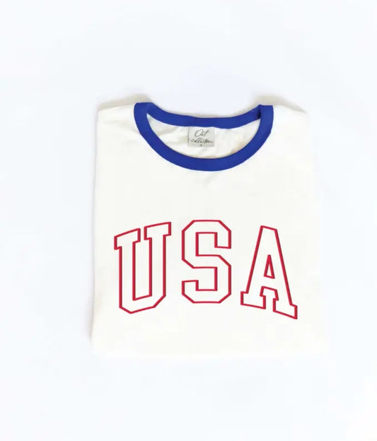 USA Puff Print Ringer Graphic T-Shirt