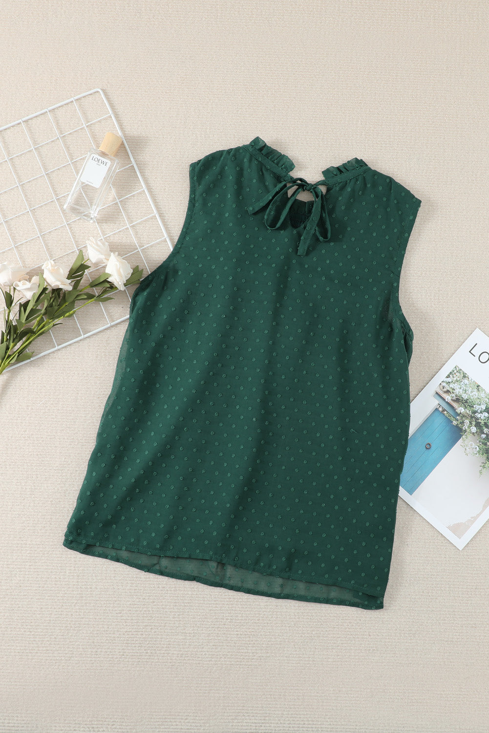 Pre-Order Smocked Frill Swiss Dot Round Neck Tank