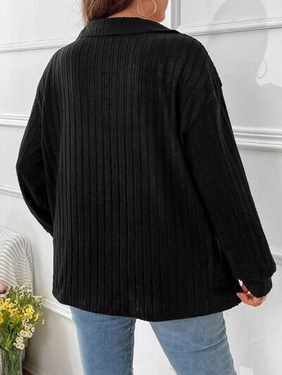 Pre-Order Plus Size Ribbed Johnny Collar Long Sleeve T-Shirt