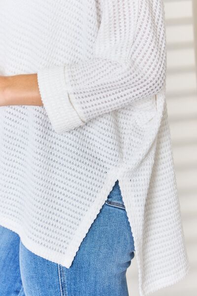 Pre-Order Item Waffle Knit V-Neck Long Sleeve Slit Top