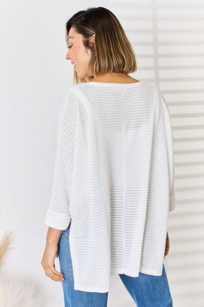 Pre-Order Item Waffle Knit V-Neck Long Sleeve Slit Top