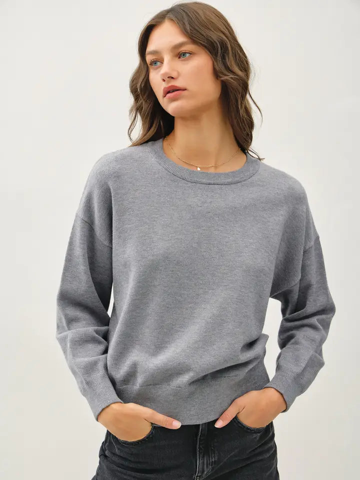 Solid Round Neck Relaxed Sweater