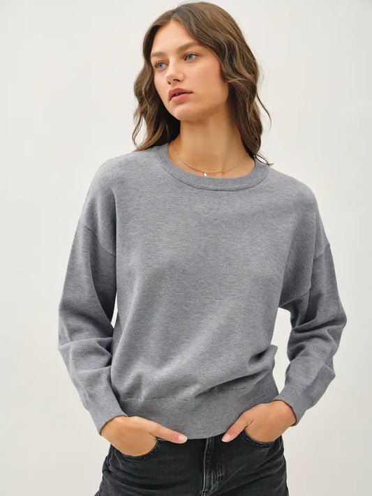 Solid Round Neck Relaxed Sweater