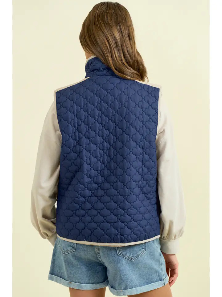 High Neck Mixed Quilted Vest