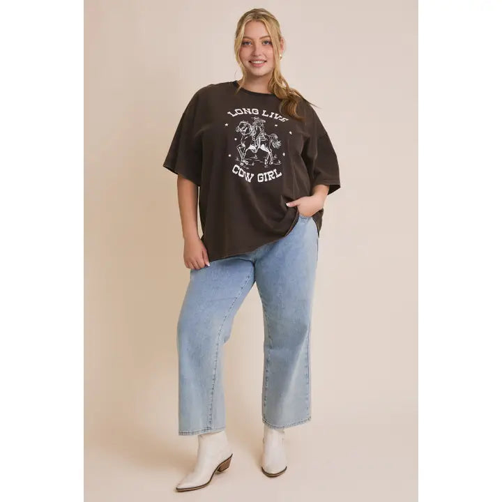 Plus Round Neck Short Sleeve Oversized Graphic T-Shirt