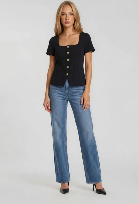 Black square neck top