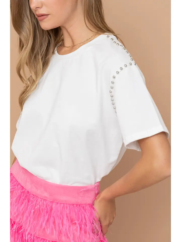 Cotton Studded Short Sleeve Crop Tee