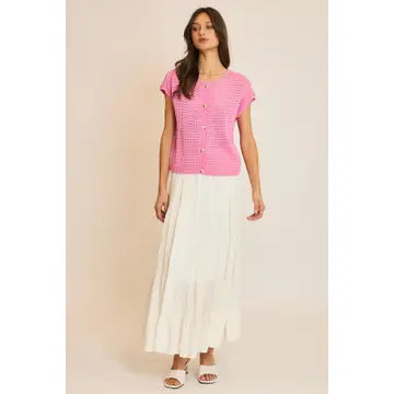 Open-Knit Button-Up Sweater Top