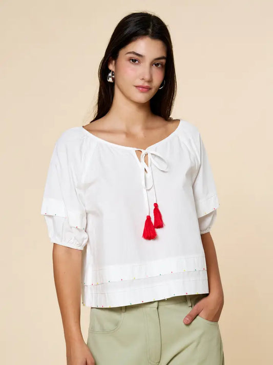 Beads Detail Pleating Poplin Top