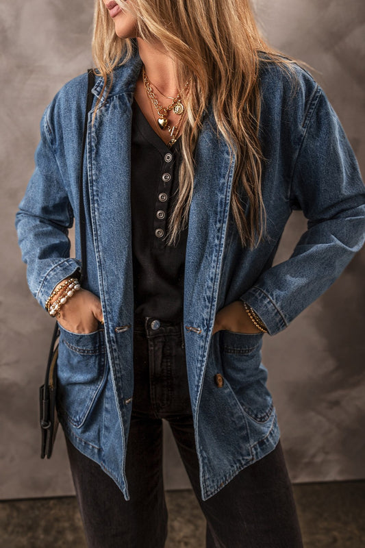 Pre-Order Pocketed Long Sleeve Denim Jacket