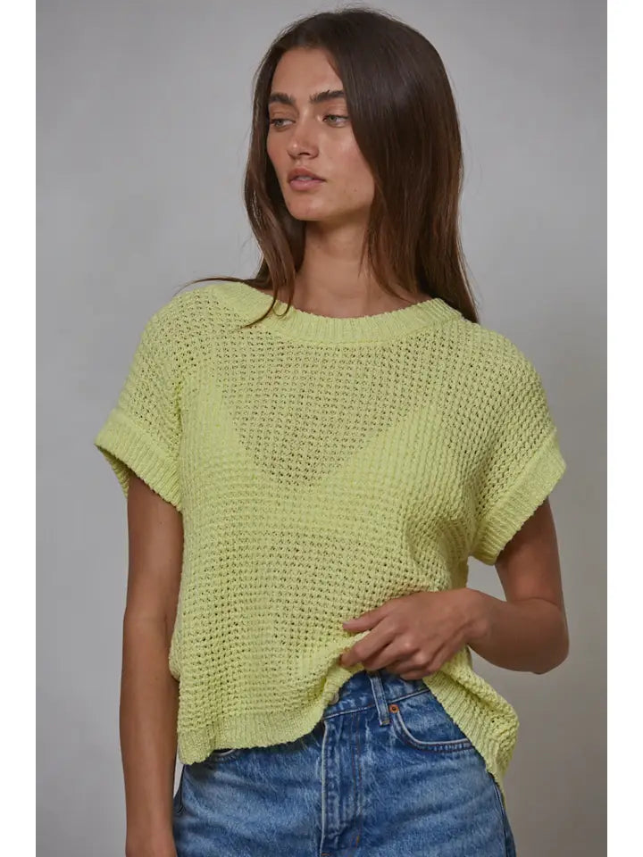 Cotton Sweater Short Sleeve Crew Neck Top