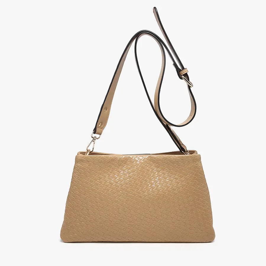 Hallie Faux Woven Dual Compartment Crossbody