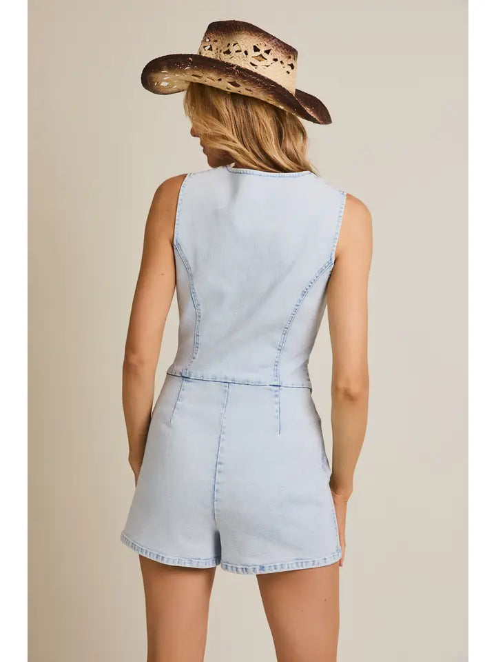 Sleeveless Suited Denim Romper