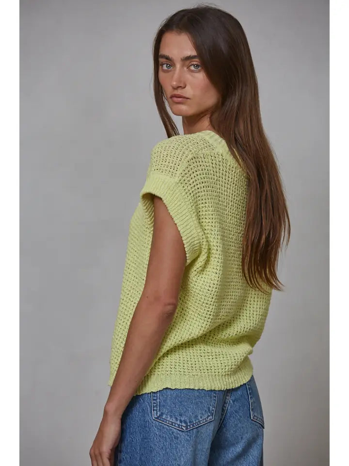 Cotton Sweater Short Sleeve Crew Neck Top