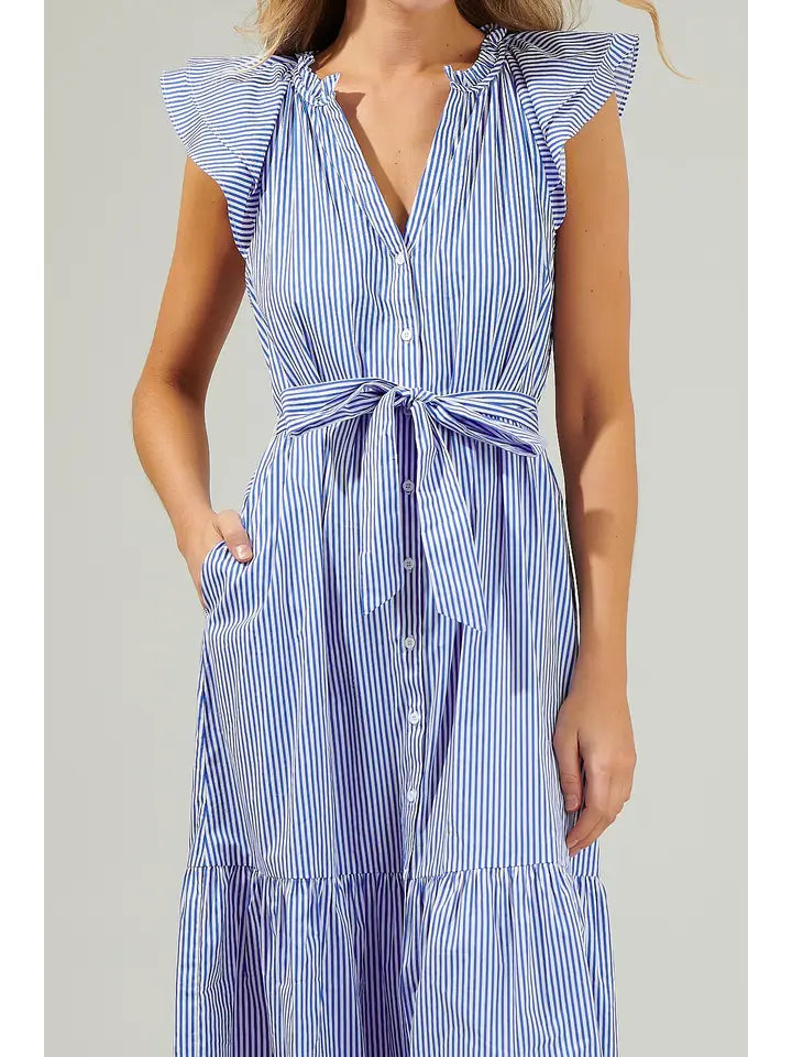 Dynamite Stripped Button Midi Dress