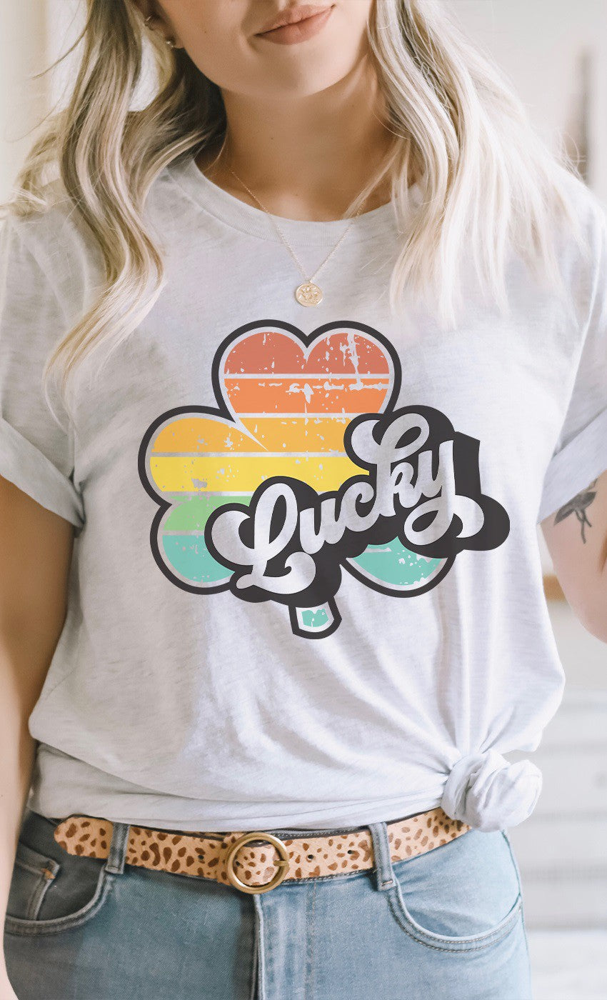 Lucky Retro Rainbow Clover Graphic Tee