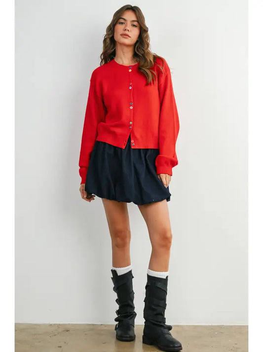 Long Sleeve Buttoned Cropped Cardigan