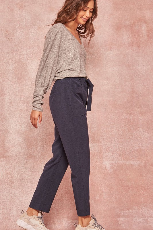Plaid Belted Cropped Pants with Pockets