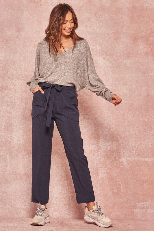 Plaid Belted Cropped Pants with Pockets