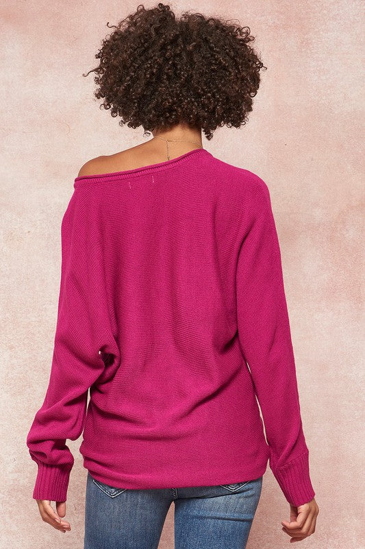 Exposed Seam V-Neck Knit Dolman Sweater