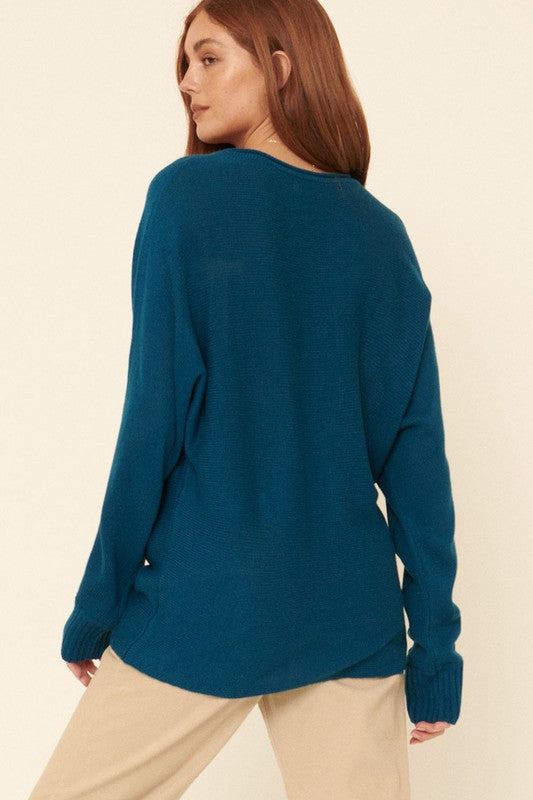 Exposed Seam V-Neck Knit Dolman Sweater