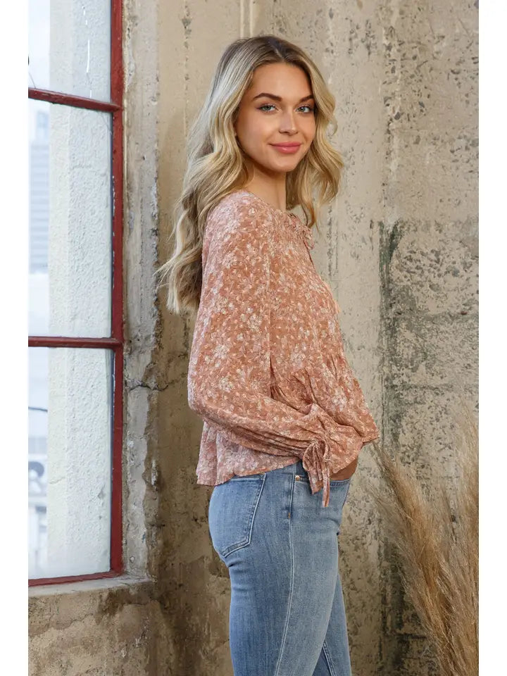 Chiffon Clip Dot Jacquard Peplum Tie Front Blouse