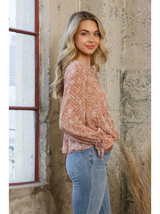 Chiffon Clip Dot Jacquard Peplum Tie Front Blouse