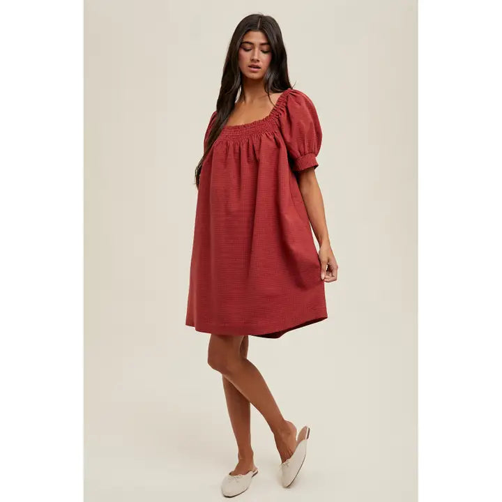 Plaid Puff Sleeve Mini Dress
