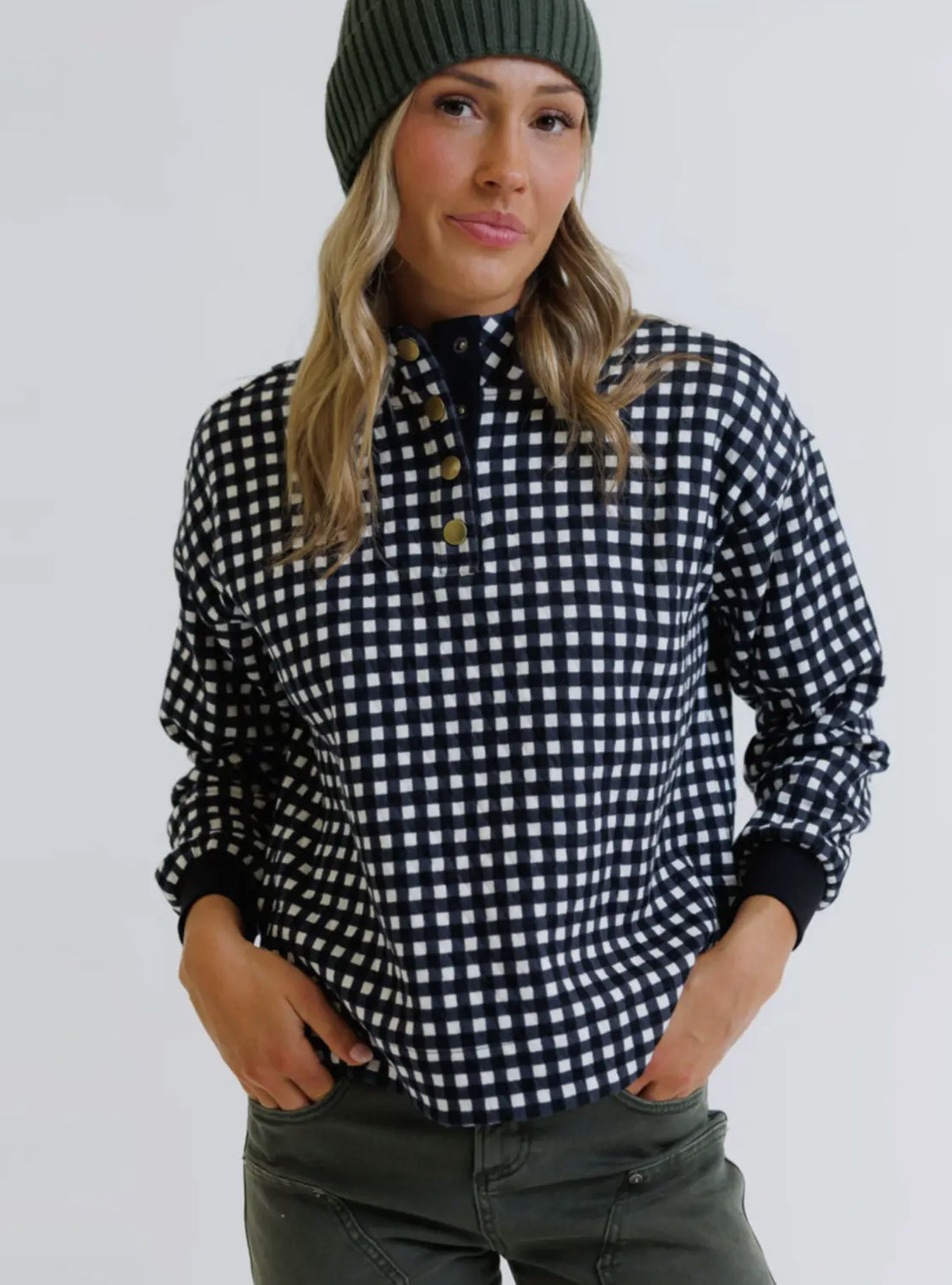 Puffy gingham pullover