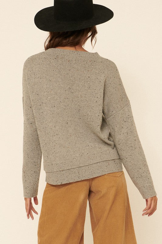 Speckled Knit Layered-Hem Sweater