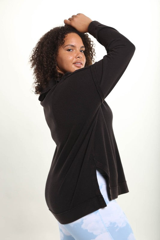 Sleeve Waffle Knit 3/4 Zip