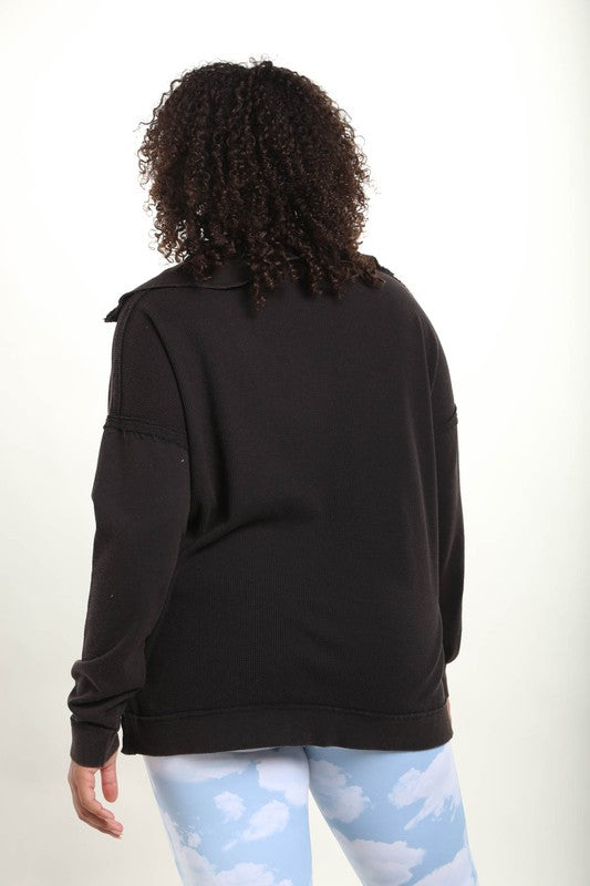 Sleeve Waffle Knit 3/4 Zip