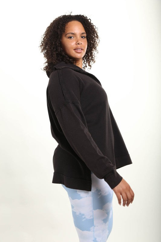Sleeve Waffle Knit 3/4 Zip