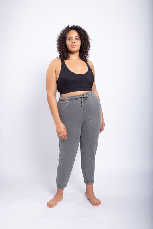CURVY Mineral-Washed Ribbed Billow Cuffed Joggers