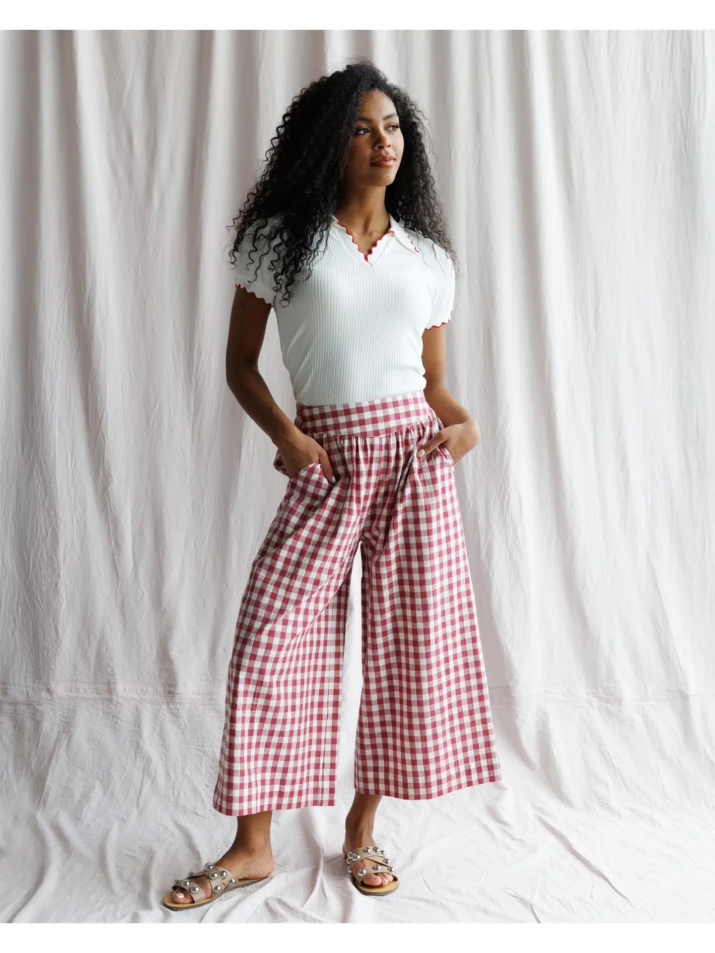 Charm Red Gingham Cropped Pant