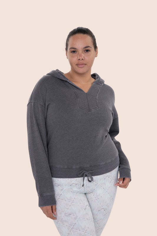 CURVY Burnout Wash Hoodie Top