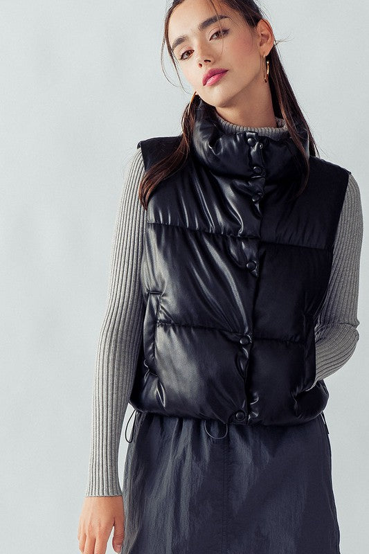 Stand Collar Relaxed Cropped Vest