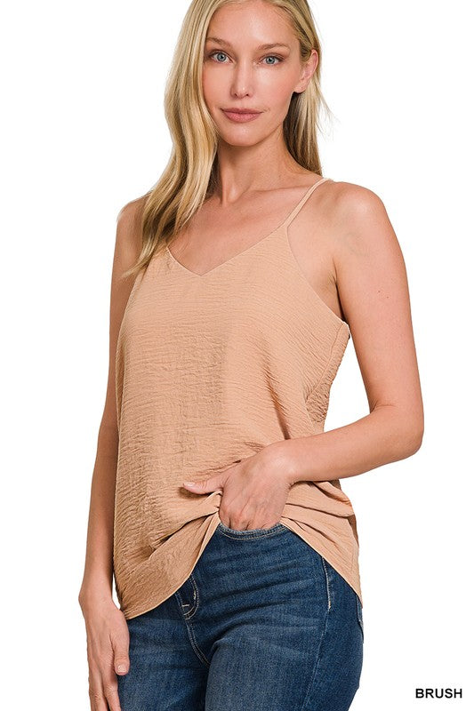 Woven Airflow Adjustable Strap V-neck Cami Top