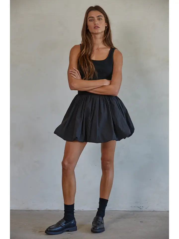Woven Sleeveless Bubble Hem Mini Skort Dress