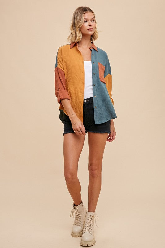 Color Block Gauze Top