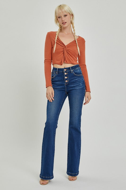 High Rise Button Down Bootcut Jean