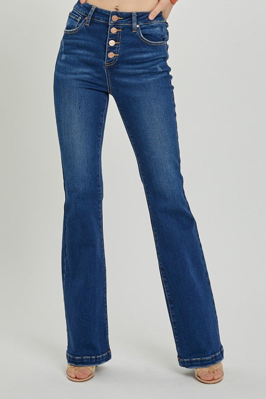 High Rise Button Down Bootcut Jean