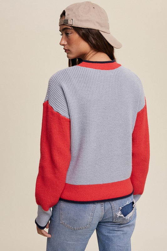 Color Block Ribbed Knit Sweater